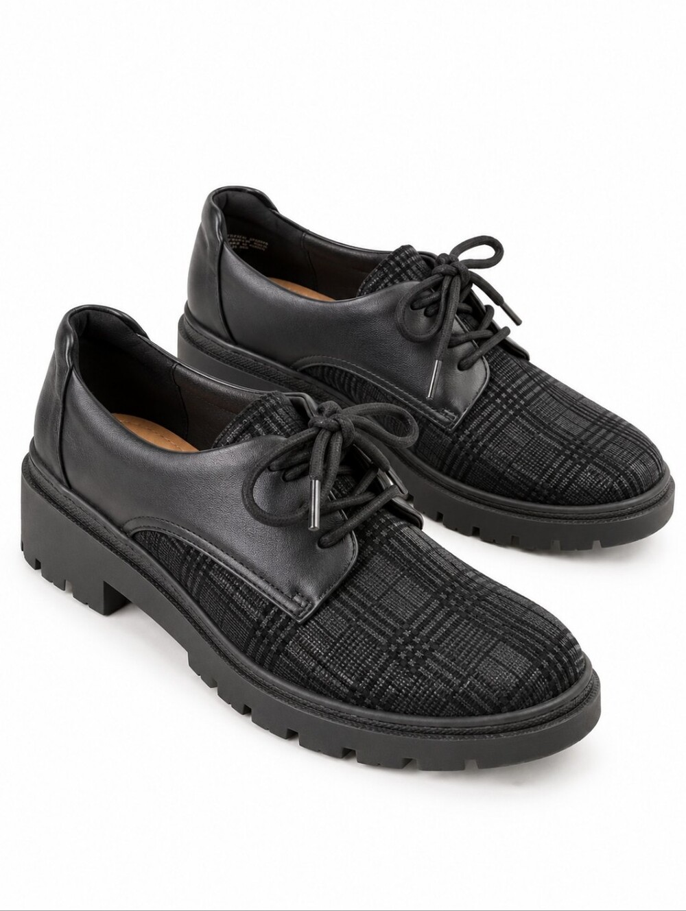 Clarks Calla Ruby Black Plaid Lug Sole Oxford Shoes Women's 8 Comfort